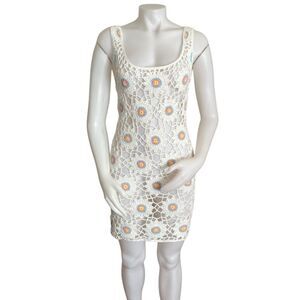 BEGINNING BOUTIQUE Dress White Crochet Mini Dress Swimsuit Cover Size 8 NWT